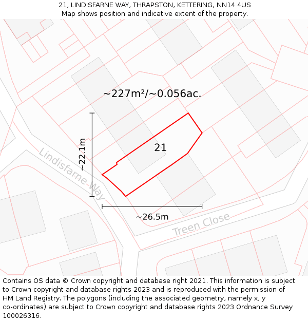21, LINDISFARNE WAY, THRAPSTON, KETTERING, NN14 4US: Plot and title map