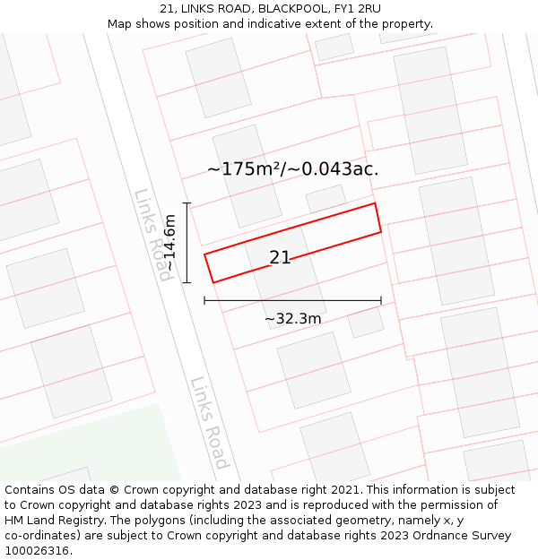 21, LINKS ROAD, BLACKPOOL, FY1 2RU: Plot and title map