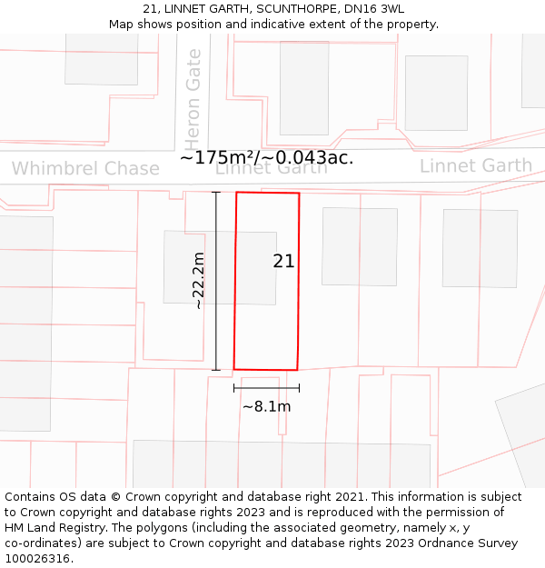 21, LINNET GARTH, SCUNTHORPE, DN16 3WL: Plot and title map