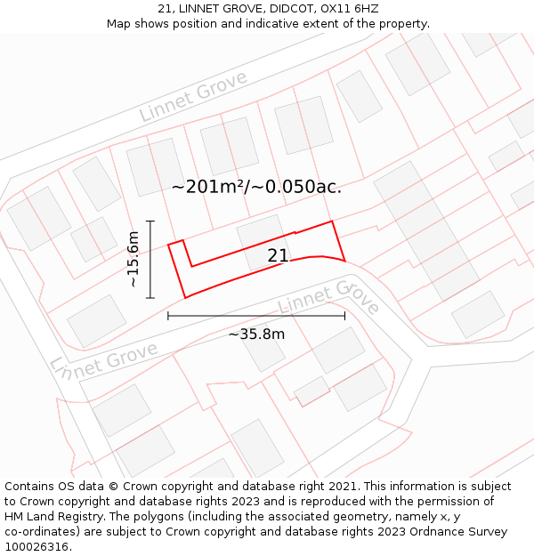 21, LINNET GROVE, DIDCOT, OX11 6HZ: Plot and title map