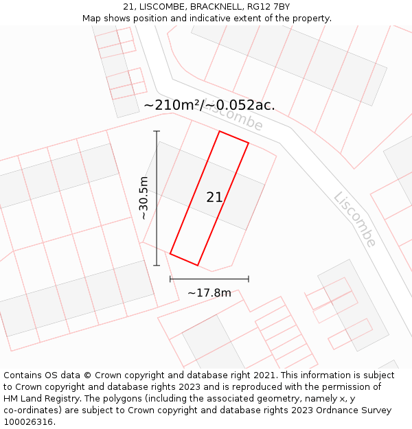 21, LISCOMBE, BRACKNELL, RG12 7BY: Plot and title map