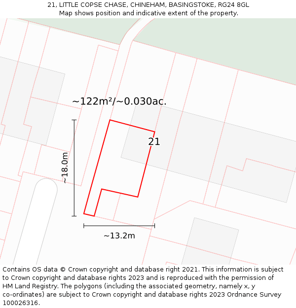 21, LITTLE COPSE CHASE, CHINEHAM, BASINGSTOKE, RG24 8GL: Plot and title map