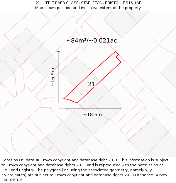 21, LITTLE PARR CLOSE, STAPLETON, BRISTOL, BS16 1AF: Plot and title map