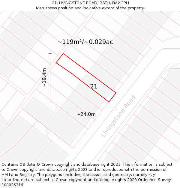 21, LIVINGSTONE ROAD, BATH, BA2 3PH: Plot and title map