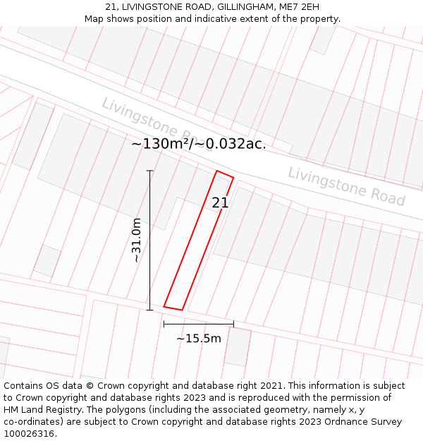 21, LIVINGSTONE ROAD, GILLINGHAM, ME7 2EH: Plot and title map