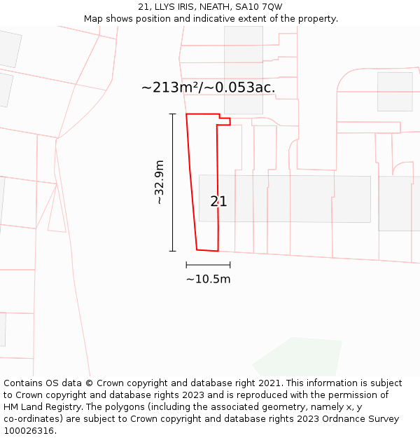 21, LLYS IRIS, NEATH, SA10 7QW: Plot and title map