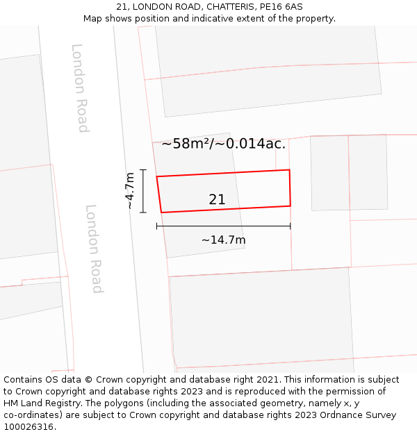 21, LONDON ROAD, CHATTERIS, PE16 6AS: Plot and title map