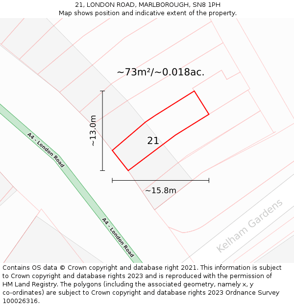 21, LONDON ROAD, MARLBOROUGH, SN8 1PH: Plot and title map