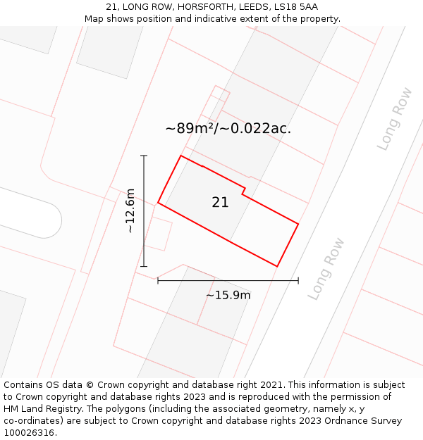 21, LONG ROW, HORSFORTH, LEEDS, LS18 5AA: Plot and title map