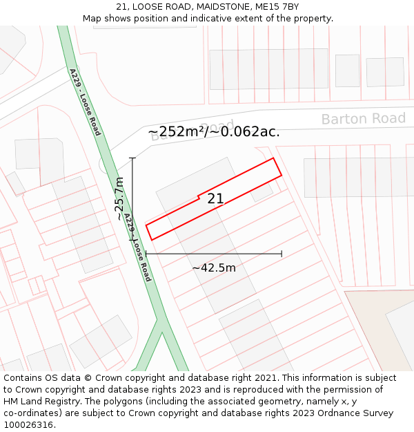 21, LOOSE ROAD, MAIDSTONE, ME15 7BY: Plot and title map