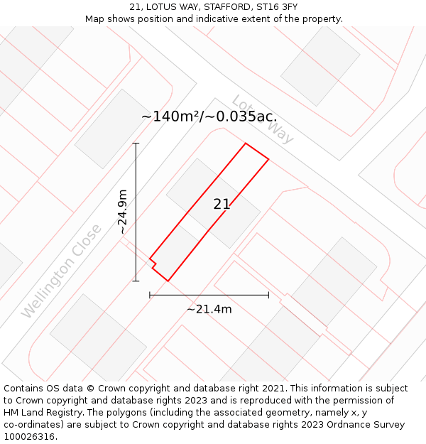 21, LOTUS WAY, STAFFORD, ST16 3FY: Plot and title map