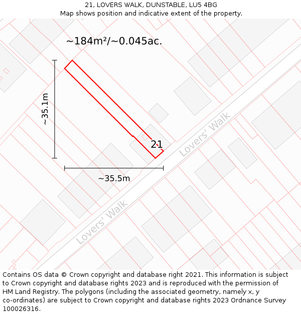 21, LOVERS WALK, DUNSTABLE, LU5 4BG: Plot and title map