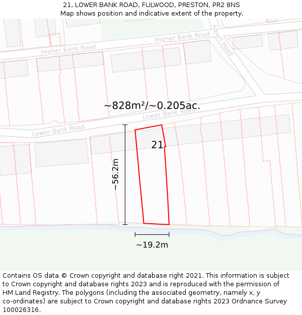 21, LOWER BANK ROAD, FULWOOD, PRESTON, PR2 8NS: Plot and title map