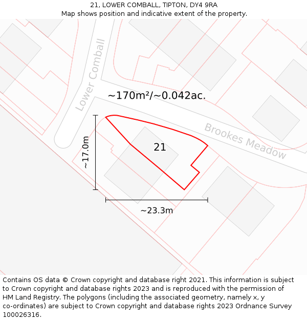 21, LOWER COMBALL, TIPTON, DY4 9RA: Plot and title map