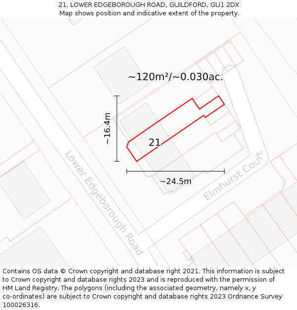 21, LOWER EDGEBOROUGH ROAD, GUILDFORD, GU1 2DX: Plot and title map