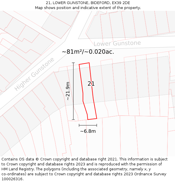 21, LOWER GUNSTONE, BIDEFORD, EX39 2DE: Plot and title map