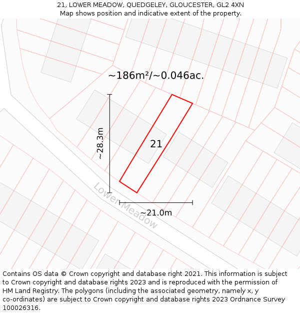 21, LOWER MEADOW, QUEDGELEY, GLOUCESTER, GL2 4XN: Plot and title map