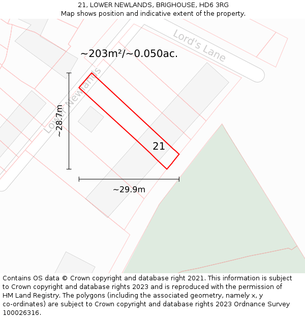 21, LOWER NEWLANDS, BRIGHOUSE, HD6 3RG: Plot and title map
