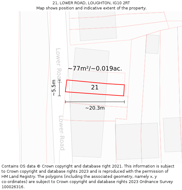 21, LOWER ROAD, LOUGHTON, IG10 2RT: Plot and title map