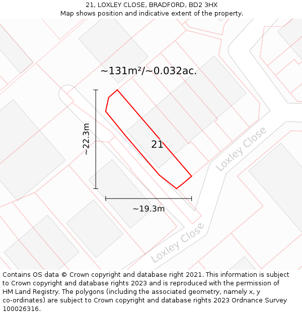 21, LOXLEY CLOSE, BRADFORD, BD2 3HX: Plot and title map