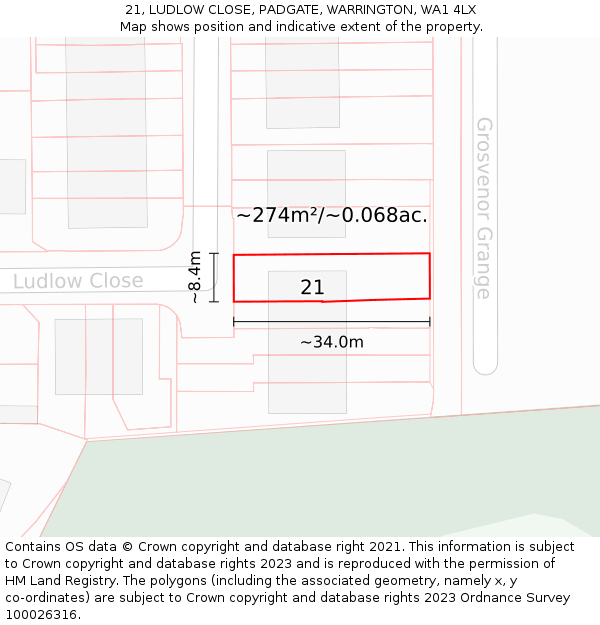 21, LUDLOW CLOSE, PADGATE, WARRINGTON, WA1 4LX: Plot and title map