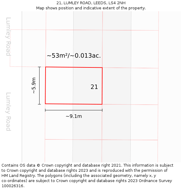 21, LUMLEY ROAD, LEEDS, LS4 2NH: Plot and title map