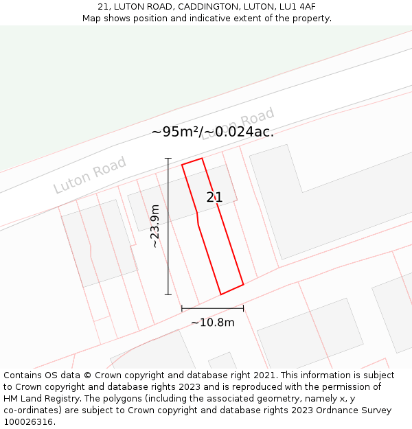 21, LUTON ROAD, CADDINGTON, LUTON, LU1 4AF: Plot and title map