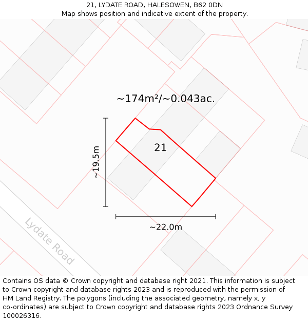21, LYDATE ROAD, HALESOWEN, B62 0DN: Plot and title map