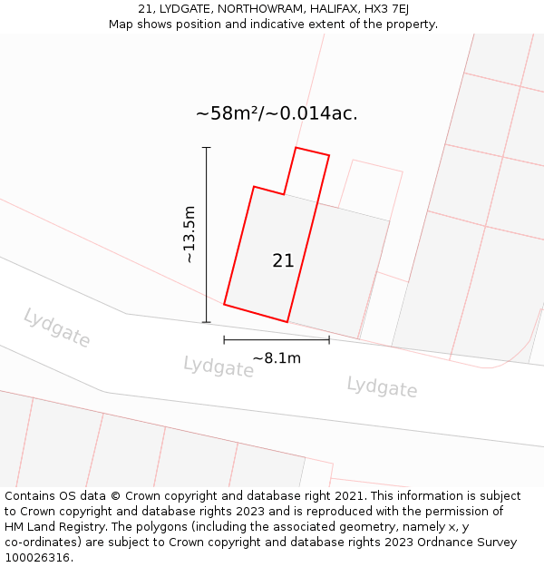 21, LYDGATE, NORTHOWRAM, HALIFAX, HX3 7EJ: Plot and title map