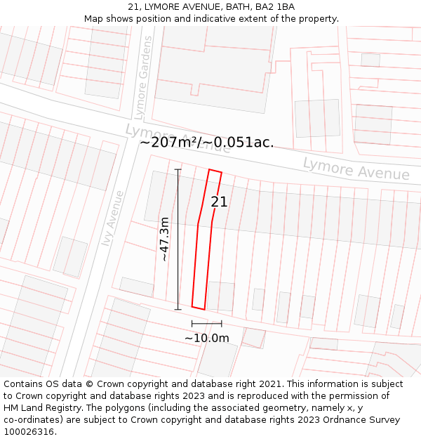 21, LYMORE AVENUE, BATH, BA2 1BA: Plot and title map