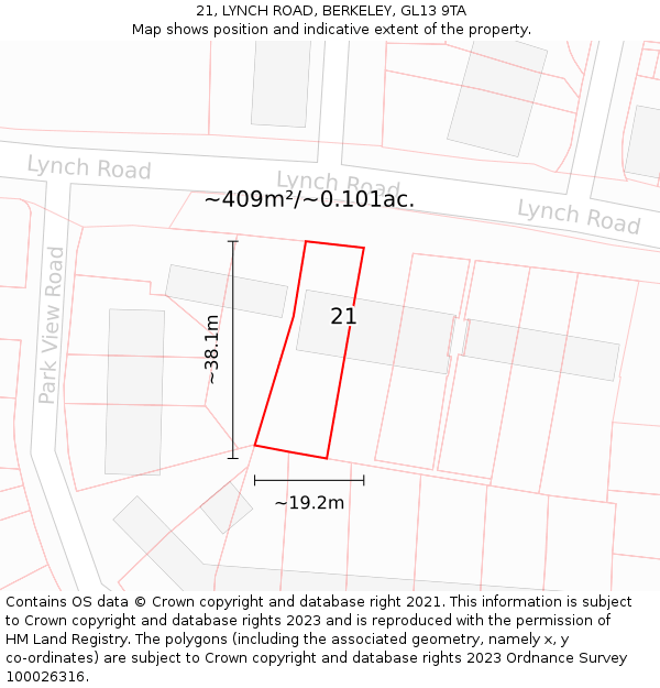 21, LYNCH ROAD, BERKELEY, GL13 9TA: Plot and title map