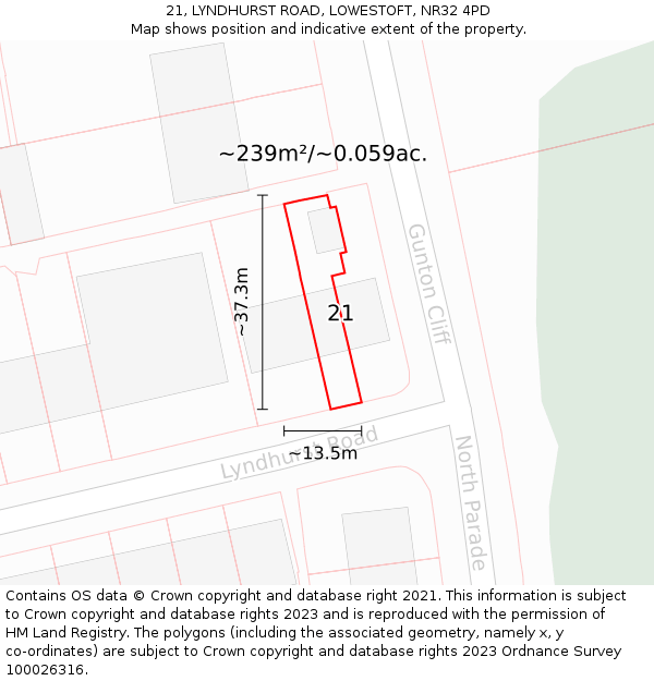 21, LYNDHURST ROAD, LOWESTOFT, NR32 4PD: Plot and title map