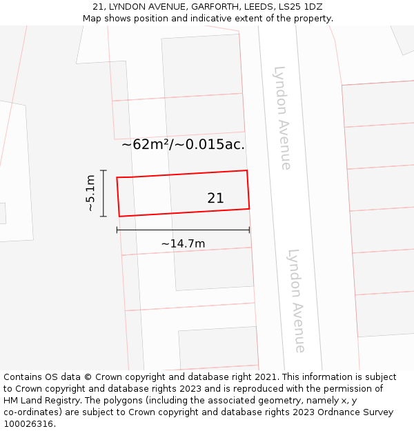 21, LYNDON AVENUE, GARFORTH, LEEDS, LS25 1DZ: Plot and title map