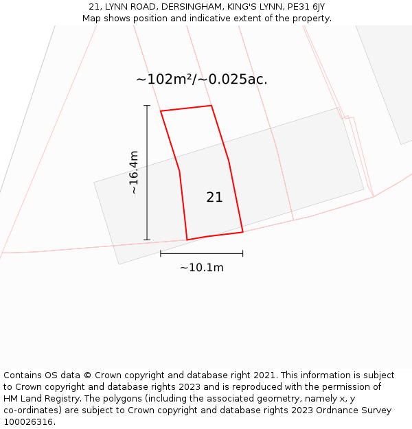 21, LYNN ROAD, DERSINGHAM, KING'S LYNN, PE31 6JY: Plot and title map