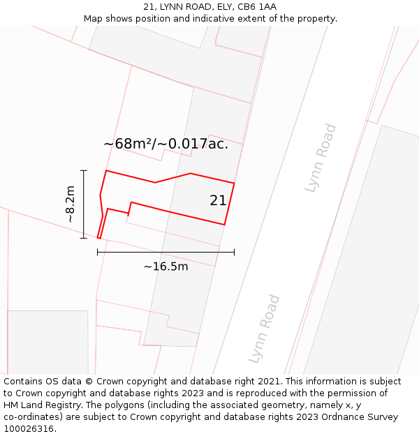 21, LYNN ROAD, ELY, CB6 1AA: Plot and title map
