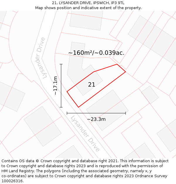 21, LYSANDER DRIVE, IPSWICH, IP3 9TL: Plot and title map