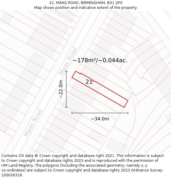 21, MAAS ROAD, BIRMINGHAM, B31 2PS: Plot and title map