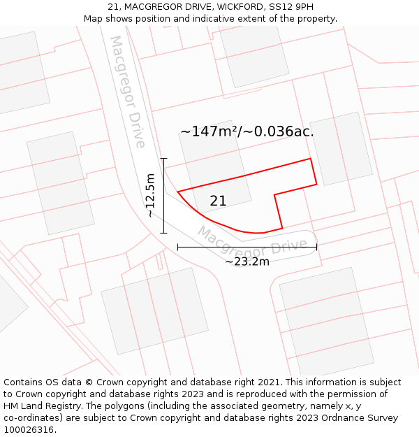 21, MACGREGOR DRIVE, WICKFORD, SS12 9PH: Plot and title map