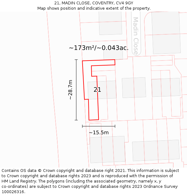 21, MADIN CLOSE, COVENTRY, CV4 9GY: Plot and title map