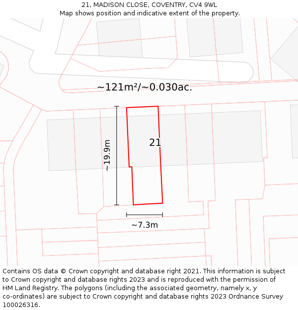 21, MADISON CLOSE, COVENTRY, CV4 9WL: Plot and title map