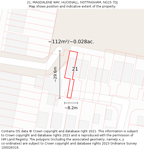 21, MAGDALENE WAY, HUCKNALL, NOTTINGHAM, NG15 7DJ: Plot and title map