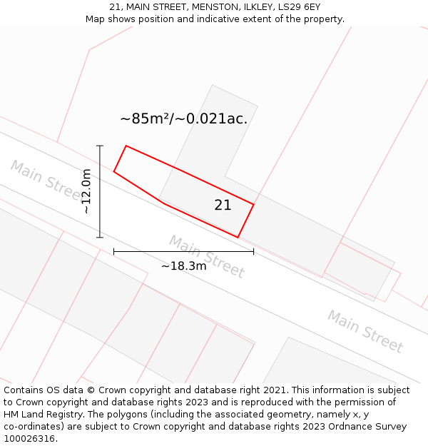21, MAIN STREET, MENSTON, ILKLEY, LS29 6EY: Plot and title map