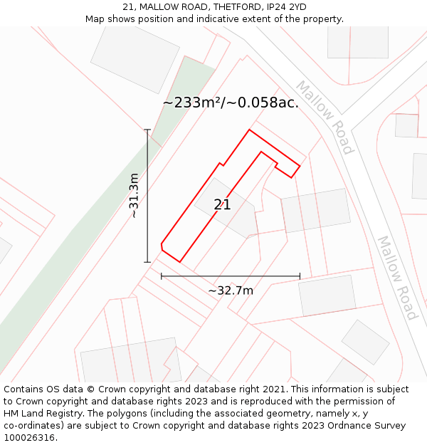 21, MALLOW ROAD, THETFORD, IP24 2YD: Plot and title map
