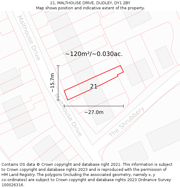 21, MALTHOUSE DRIVE, DUDLEY, DY1 2BY: Plot and title map