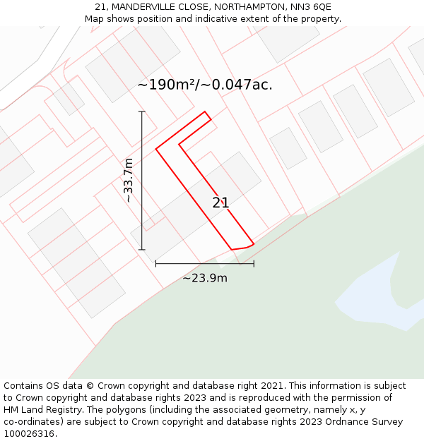 21, MANDERVILLE CLOSE, NORTHAMPTON, NN3 6QE: Plot and title map
