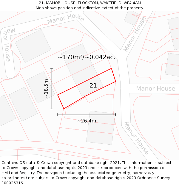 21, MANOR HOUSE, FLOCKTON, WAKEFIELD, WF4 4AN: Plot and title map