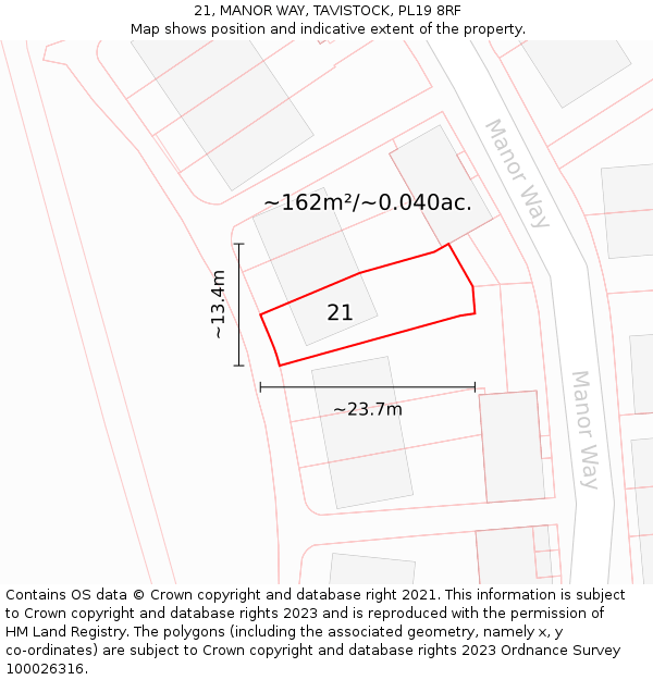 21, MANOR WAY, TAVISTOCK, PL19 8RF: Plot and title map
