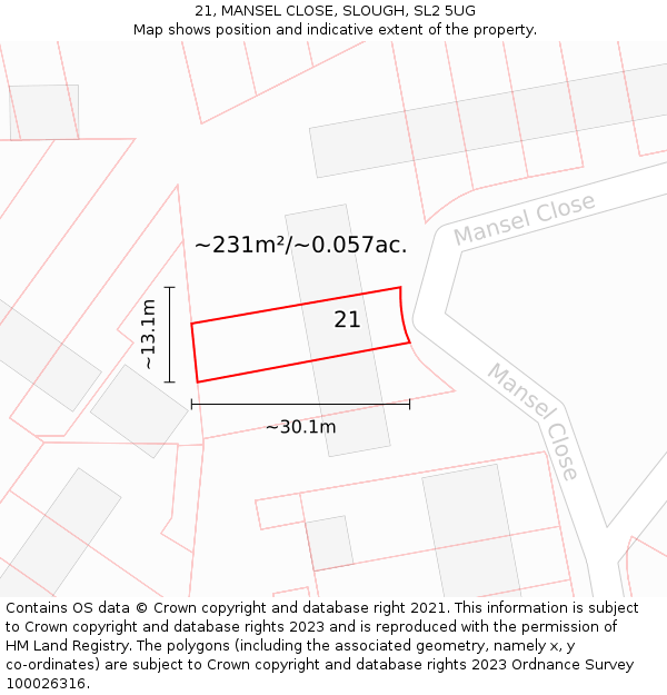 21, MANSEL CLOSE, SLOUGH, SL2 5UG: Plot and title map