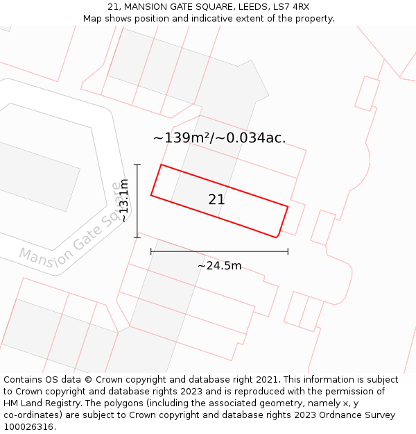 21, MANSION GATE SQUARE, LEEDS, LS7 4RX: Plot and title map
