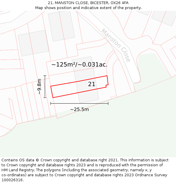 21, MANSTON CLOSE, BICESTER, OX26 4FA: Plot and title map